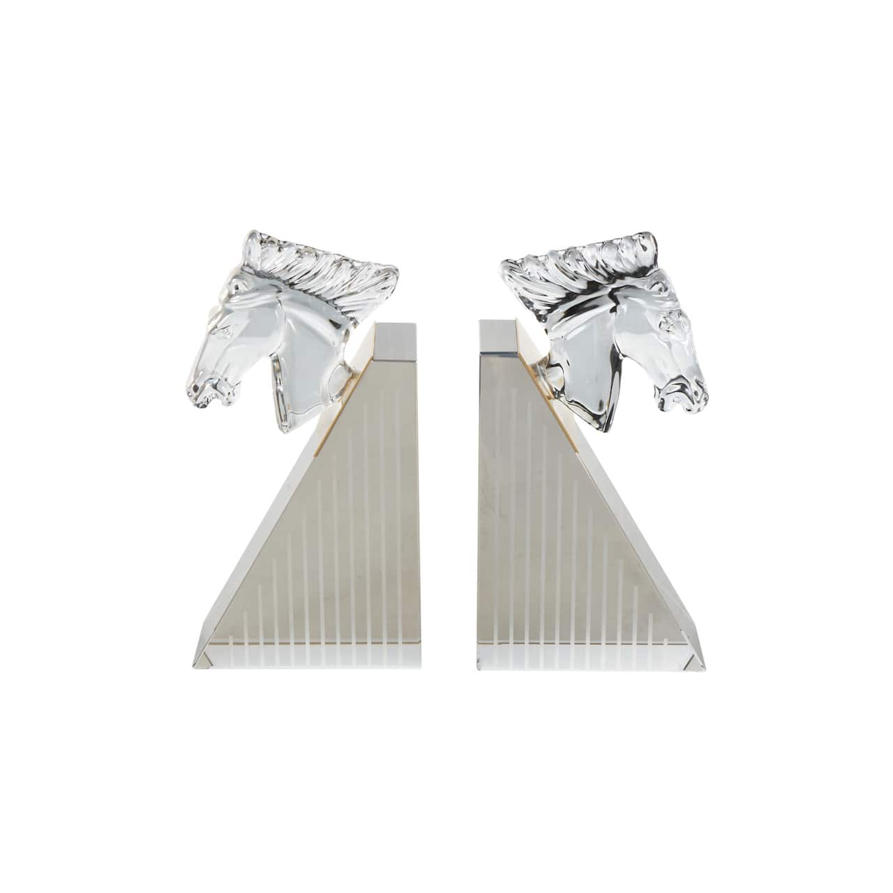 9" Clear Glass Horse Head Decorative Bookends with Pyramid Bases, 2ct.